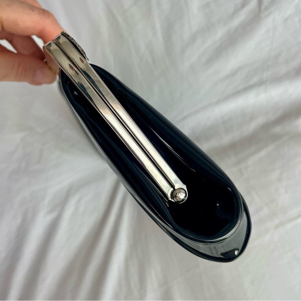 Vintage Black Patent Leather Vinyl Floral Clutch Evening Bag - Picture 4 of 13